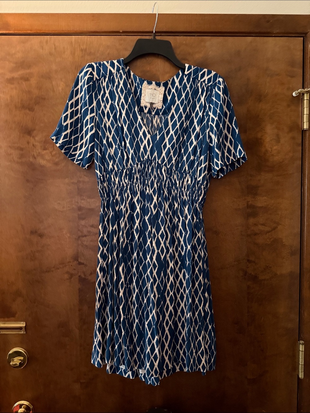 HD in Paris Navy and White Geometric Midi Dress